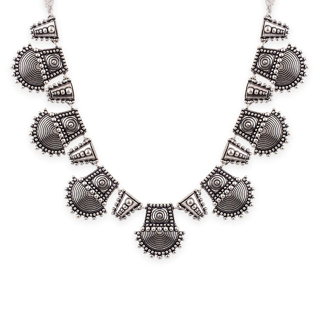 Rava Ball Silver Oxidized Statement Necklace - Image 3