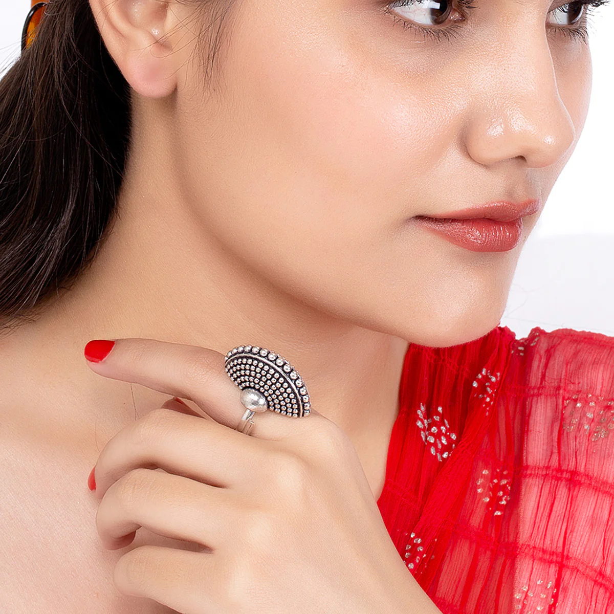 Rava Ball Silver Oxidized Statement Ring - Image 2