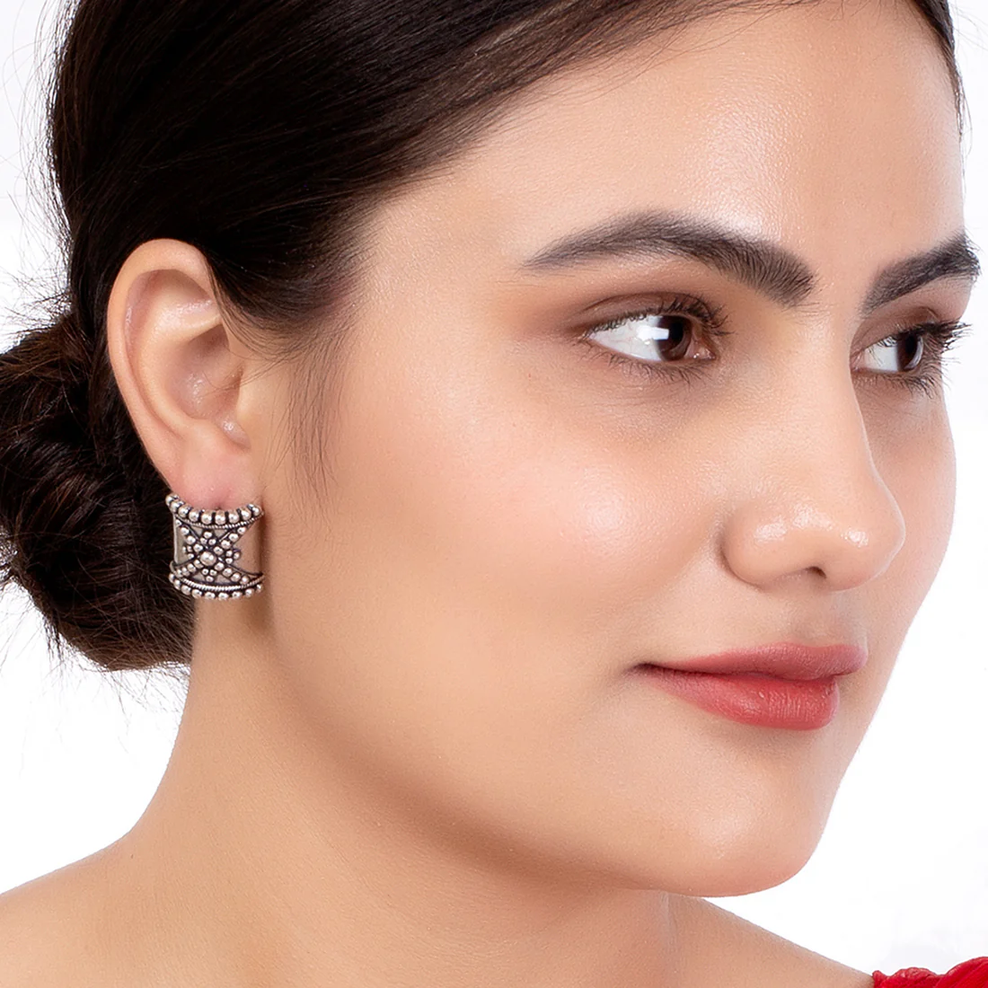 Rava Ball Silver Oxidized Stud Earrings - Image 2