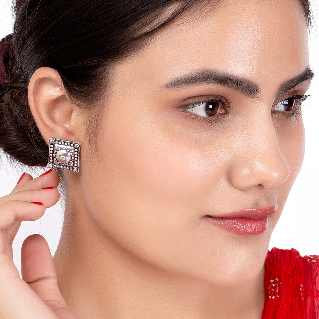 Rava Ball Square Stud Earrings - Image 2