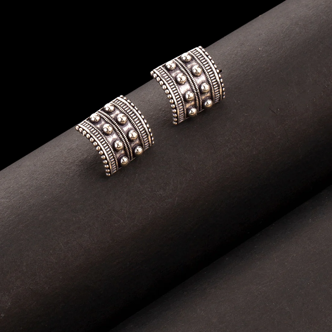 Rava Ball Studs With Silver Oxidized Finish
