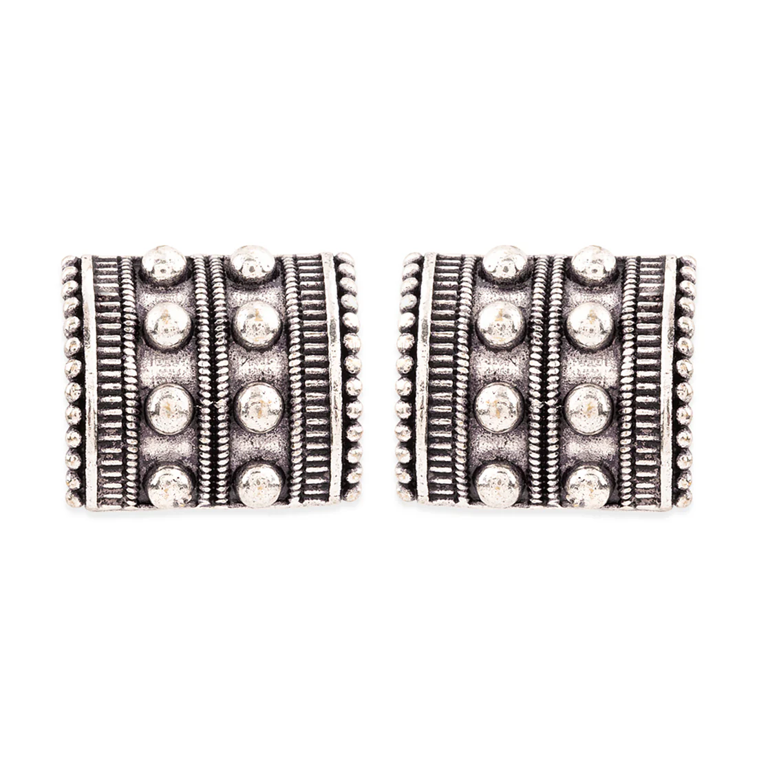 Rava Ball Studs With Silver Oxidized Finish - Image 3