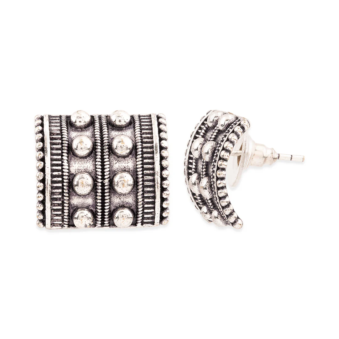Rava Ball Studs With Silver Oxidized Finish - Image 4