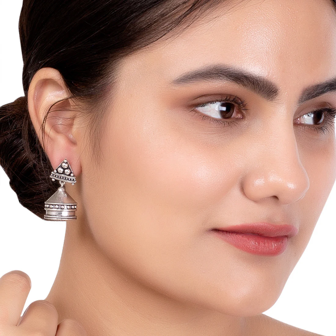 Rava Ball Tomb Motif Silver Oxidized Plated Earrings - Image 2