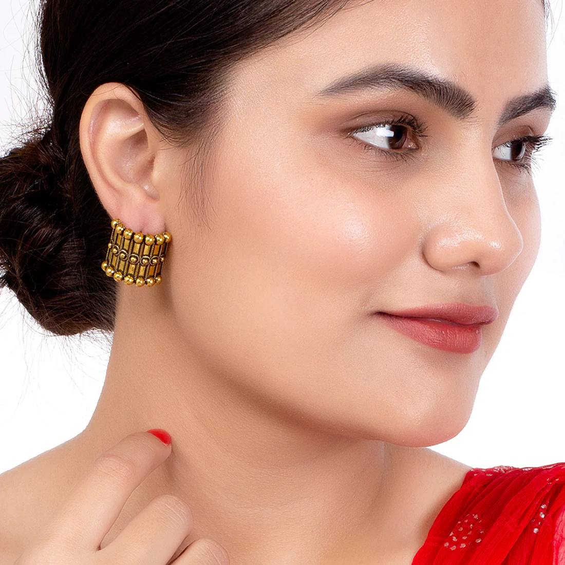 Rava Ball Trendy Oxidised Gold Stud Earrings - Image 2