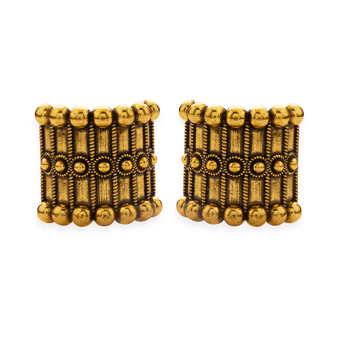 Rava Ball Trendy Oxidised Gold Stud Earrings - Image 3