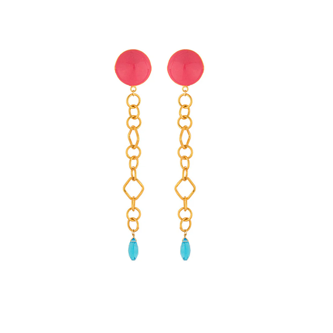 Ravishing Golden Dangler Earrings with Blue Stone - Image 3