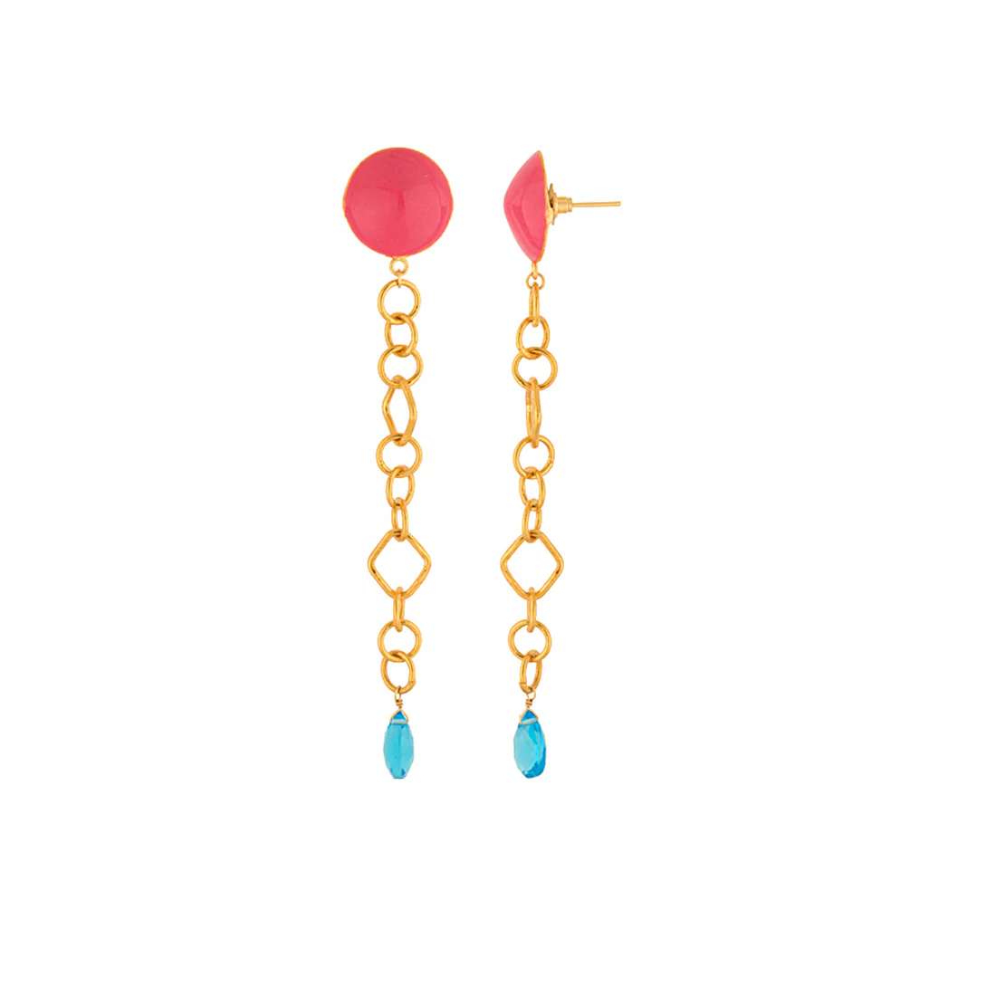 Ravishing Golden Dangler Earrings with Blue Stone - Image 4