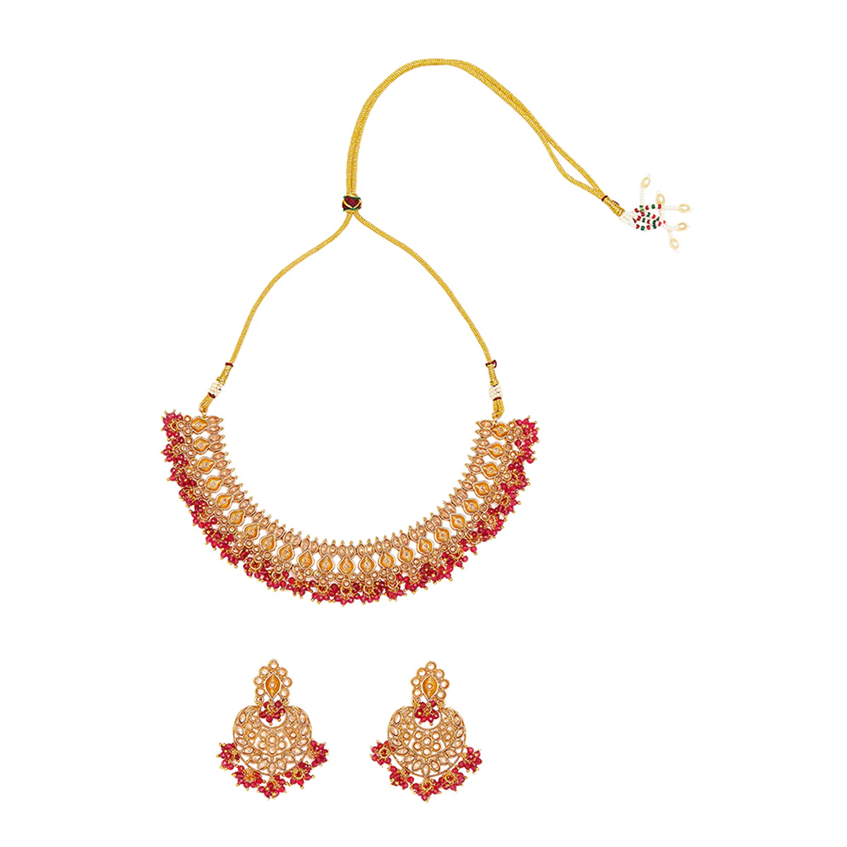 Gold Opulence Red and Golden Traditional Jewellery Set - Image 3