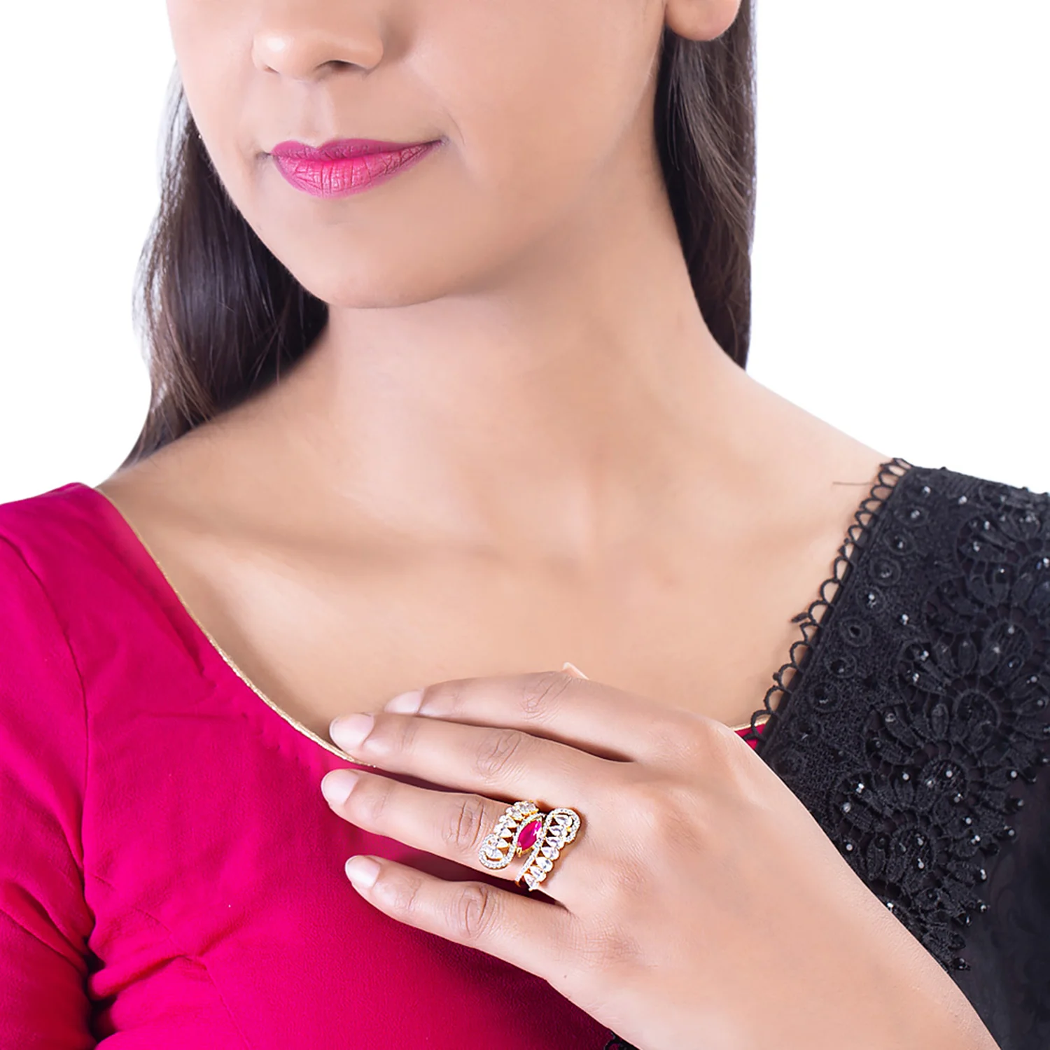 Red and White American Diamond Gems Ring - Image 2