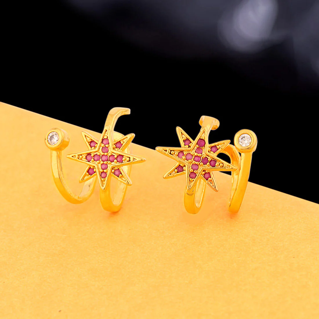 Red CZ Gems Star Earrings