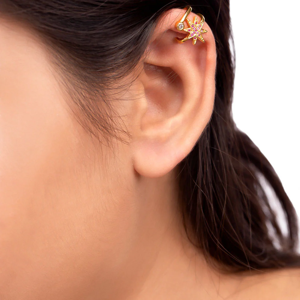 Red CZ Gems Star Earrings - Image 2