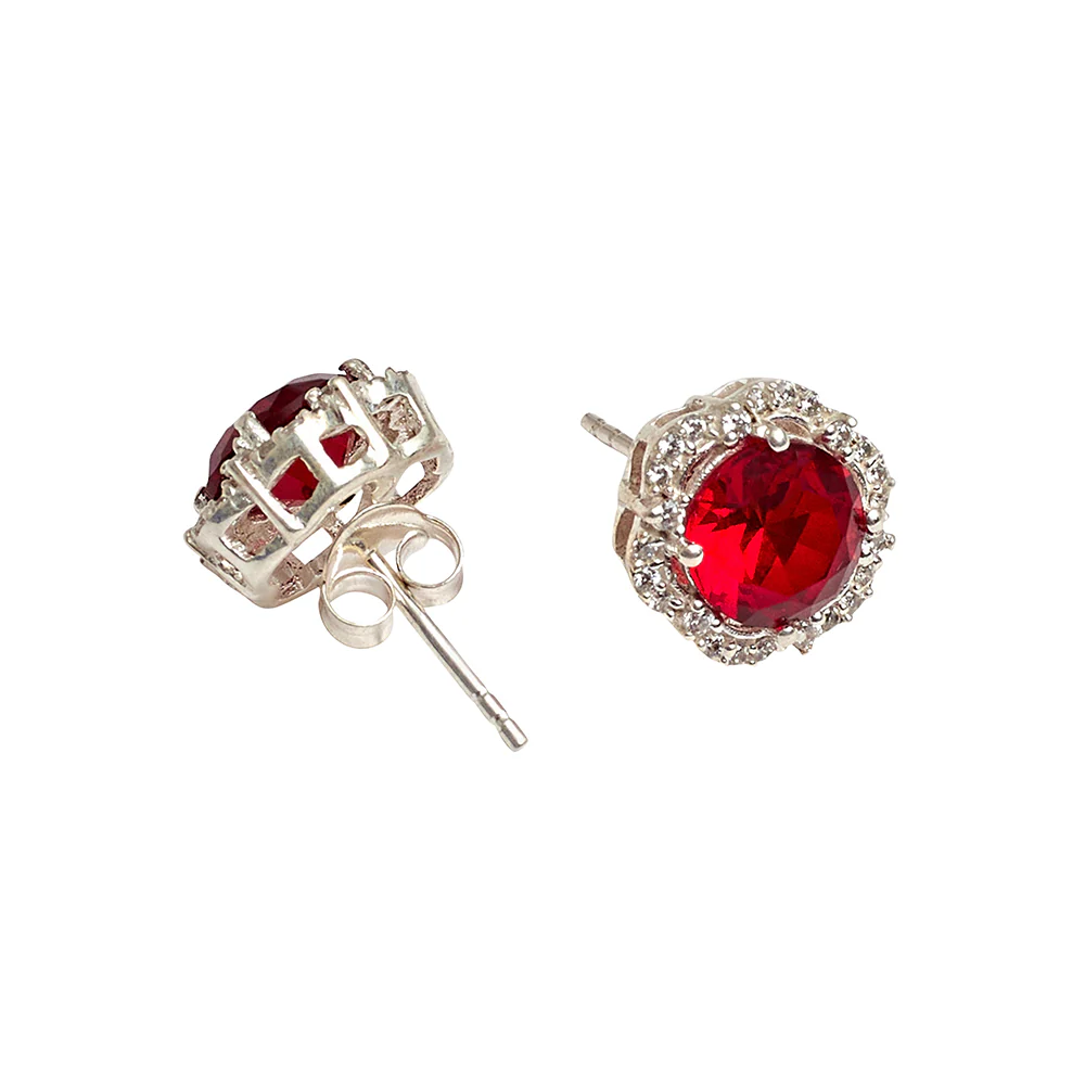 Red Hexagonal CZ Surrounded 925 Sterling Silver Pendant Set - Image 6