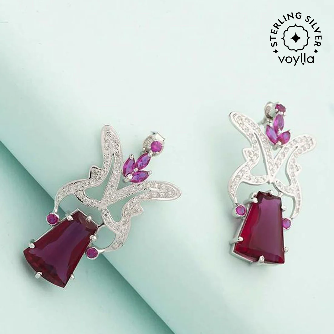 Red Stone 925 Sterling Silver Earrings