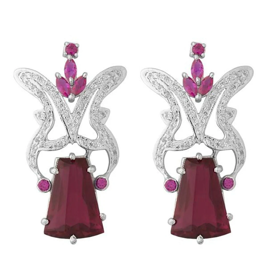 Red Stone 925 Sterling Silver Earrings - Image 3