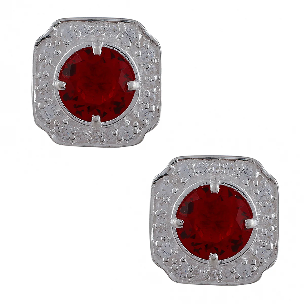 Red Stone Decked 925 Sterling Silver Ear Studs - Image 3