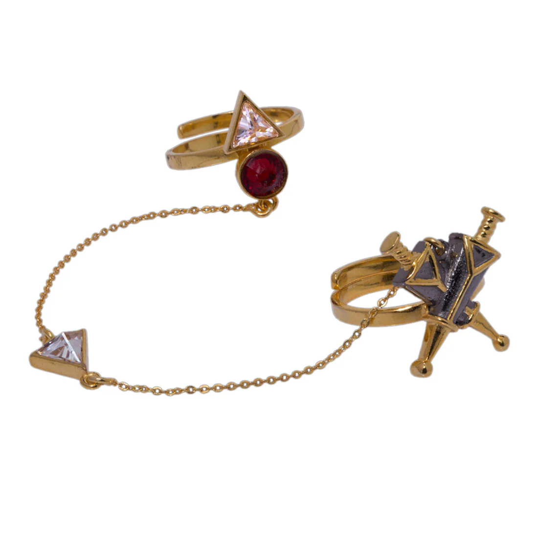 Red stone decked dual ring in unique geometric motif - Image 4
