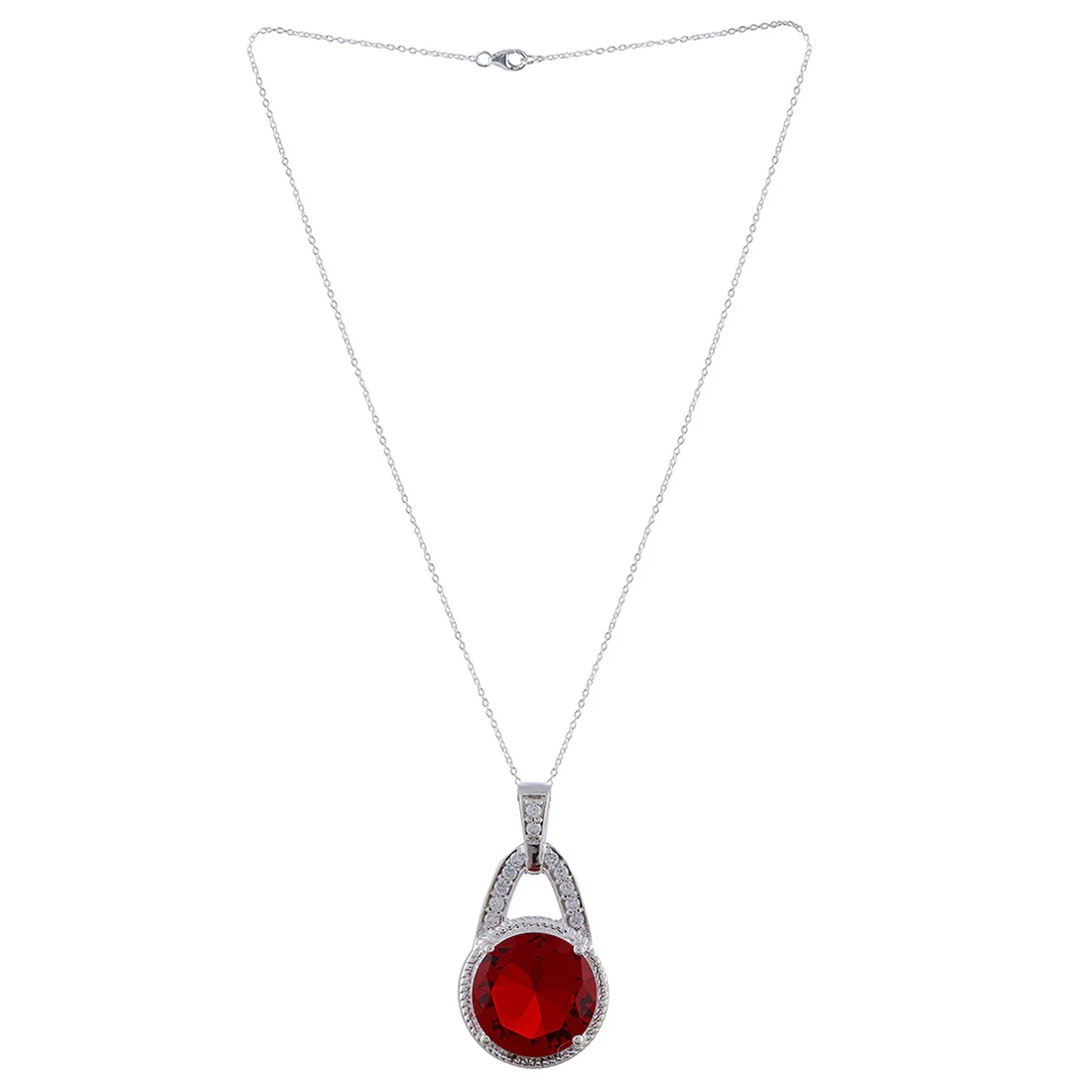 Red Stone Studded 925 Sterling Silver Pendant Set - Image 4