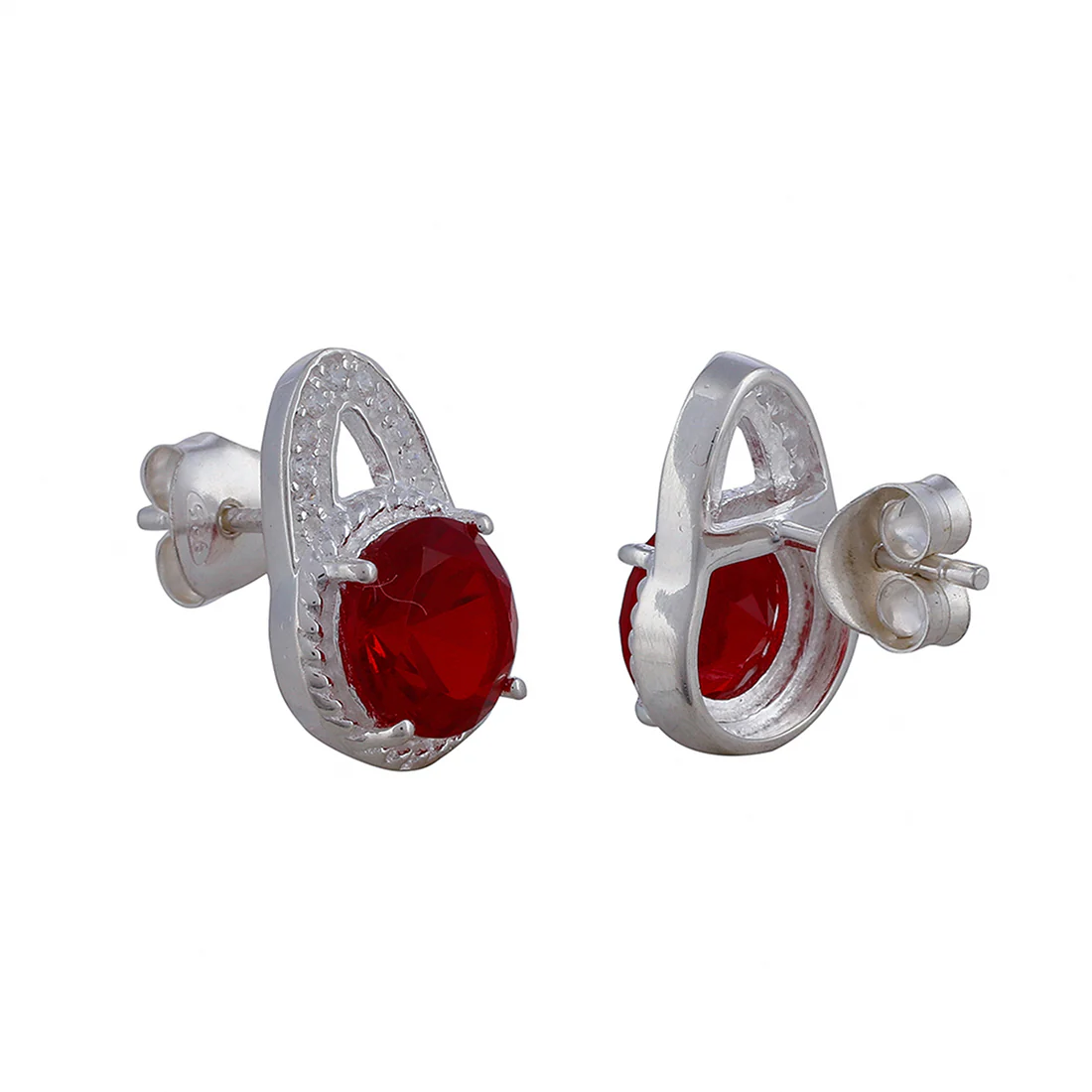 Red Stone Studded 925 Sterling Silver Pendant Set - Image 8
