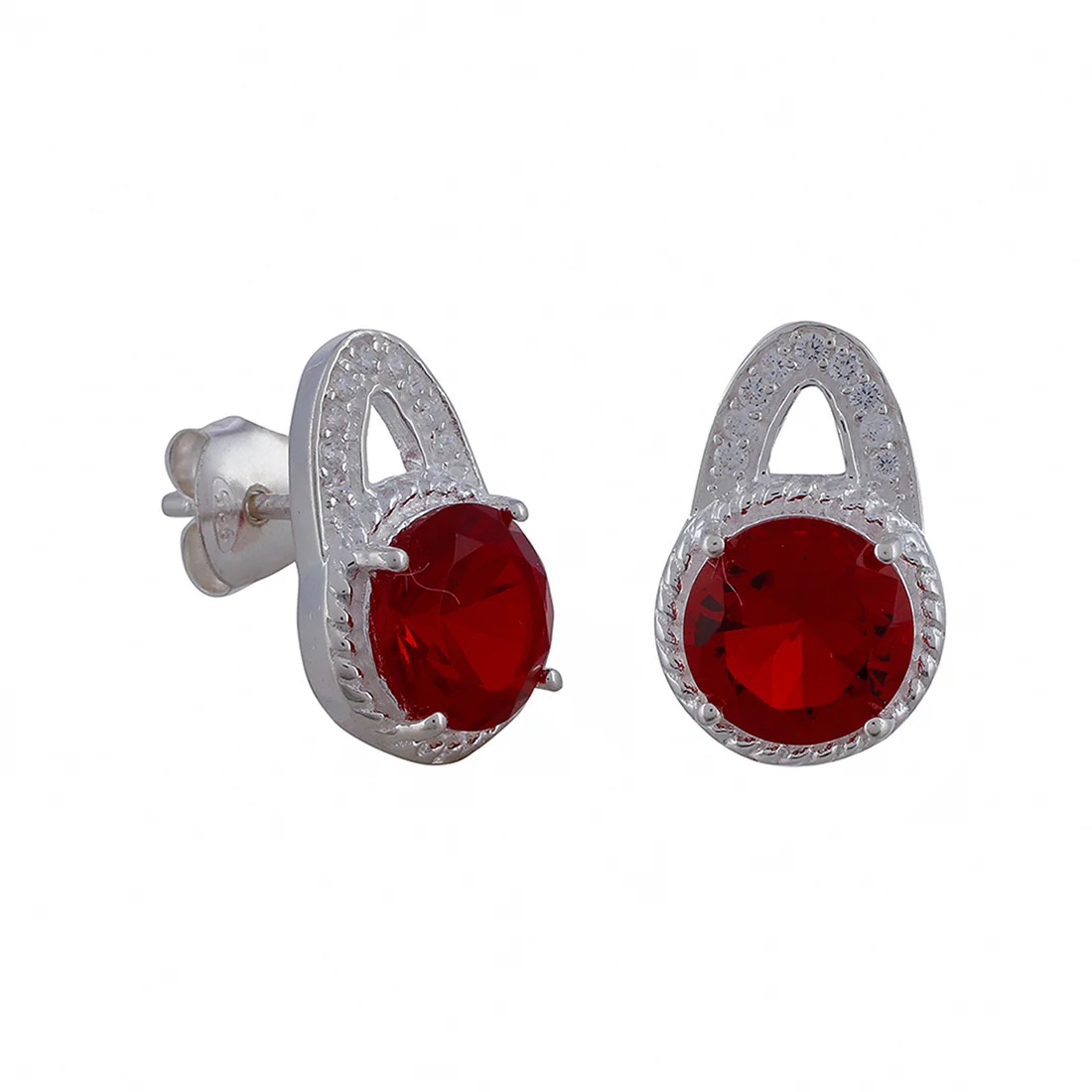 Red Stone Studded 925 Sterling Silver Pendant Set - Image 9