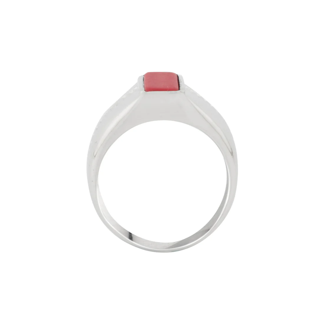 Red Stone Studded Silver Milestone Band Ring - Image 5