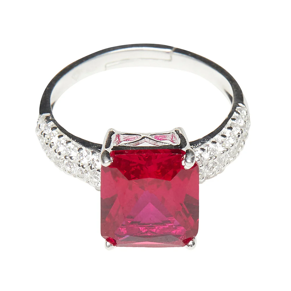 Red Stone Studded Silver Plated Ring - Image 3