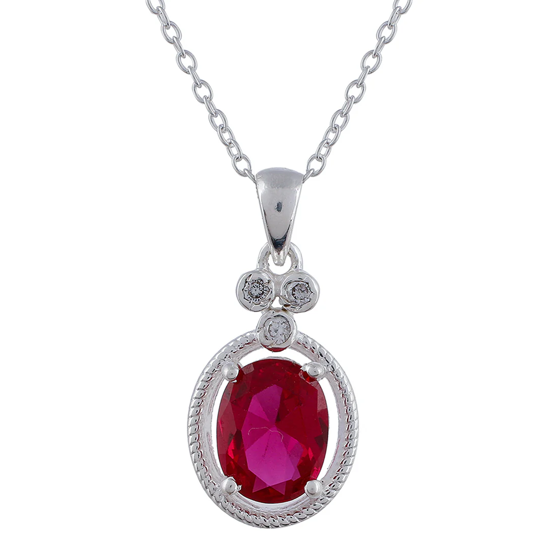 Red Stone Studded Sterling Silver Pendant - Image 5