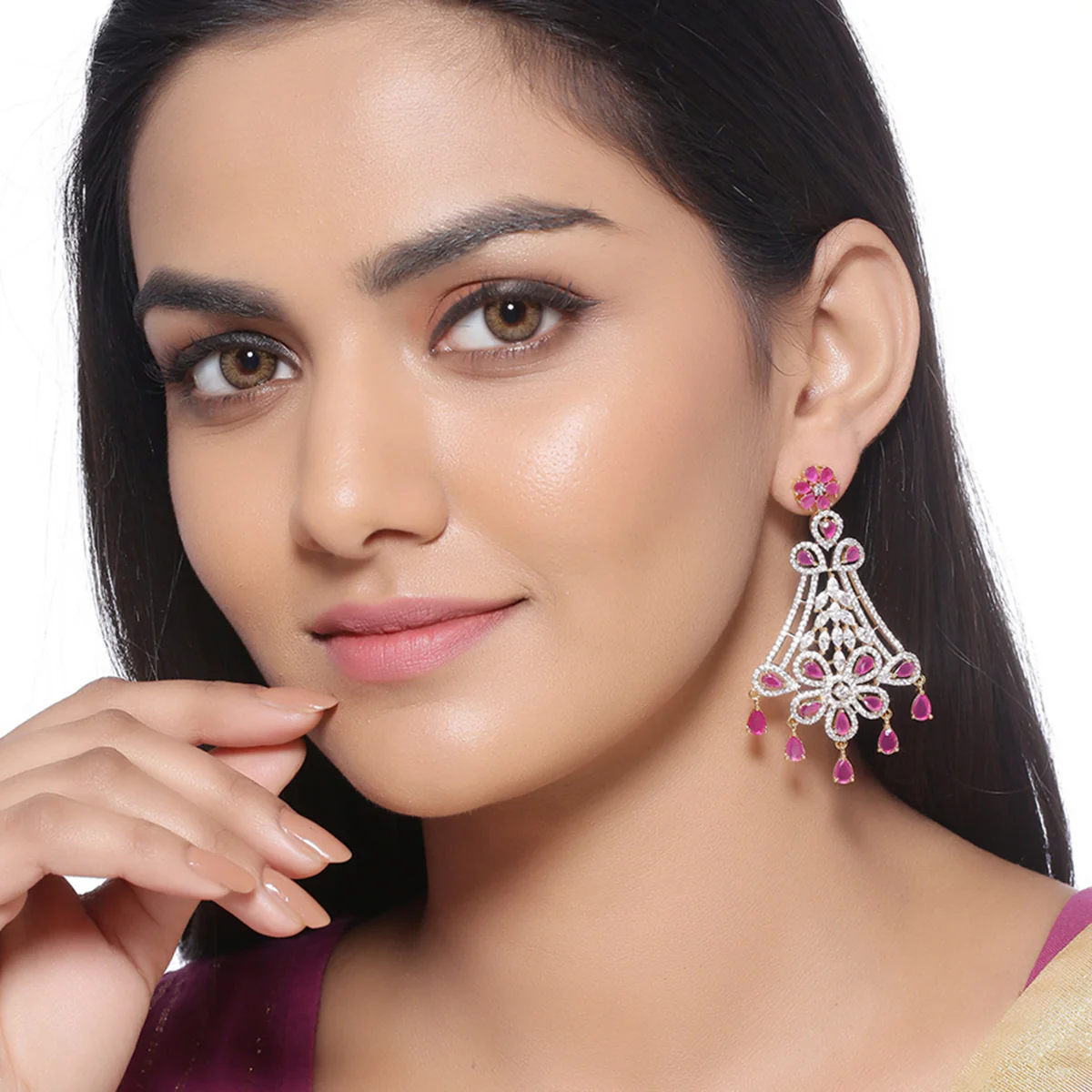 Red Zircon Gemstones Adorned Earrings - Image 2