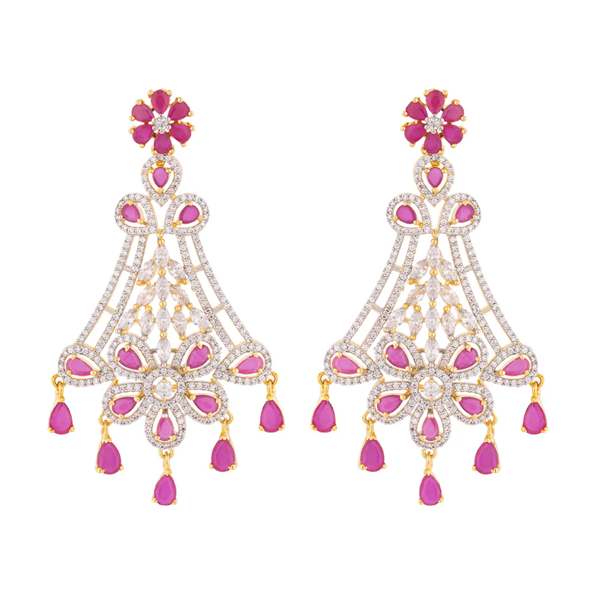 Red Zircon Gemstones Adorned Earrings - Image 3