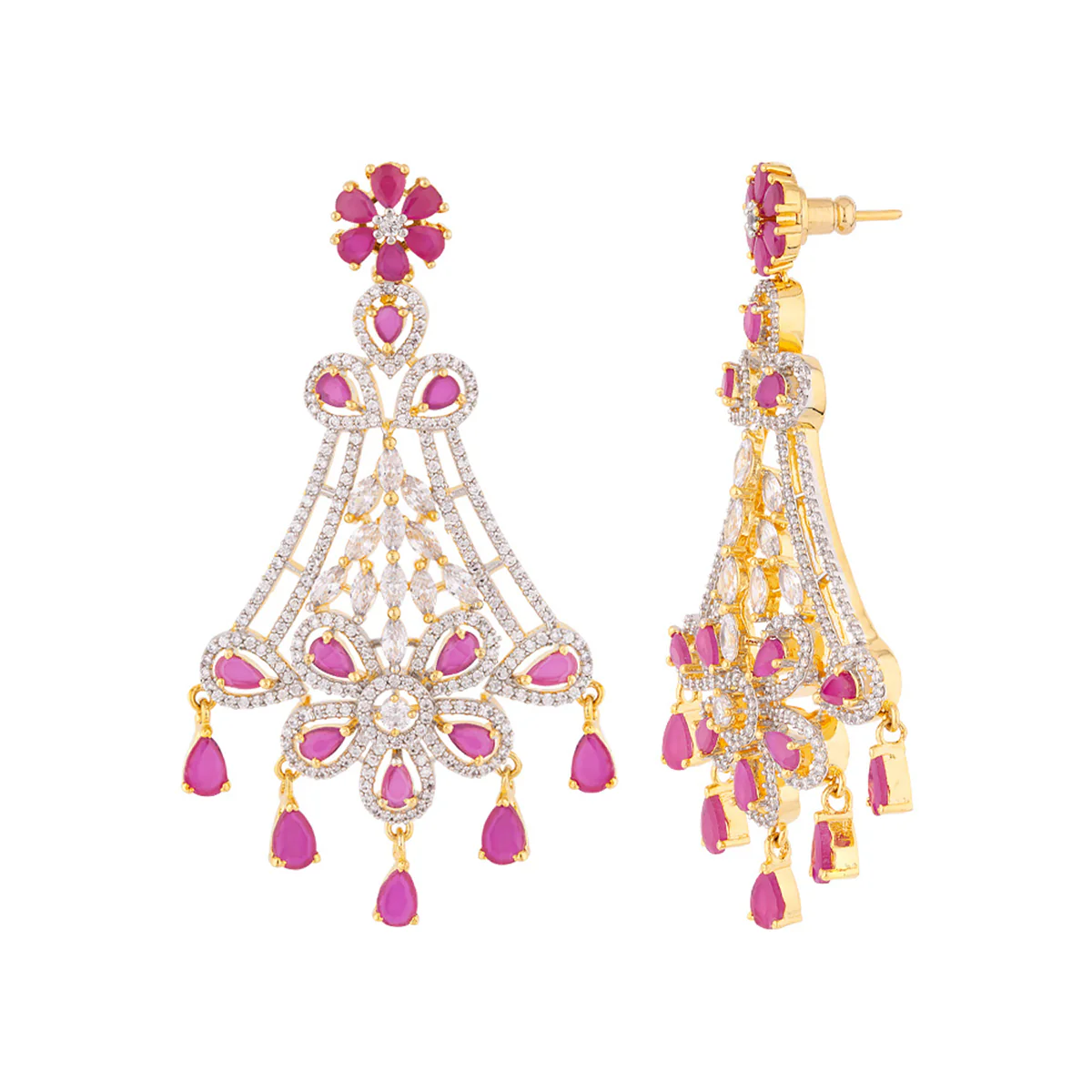 Red Zircon Gemstones Adorned Earrings - Image 4
