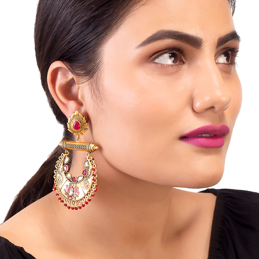 Rehnuma Gold Toned Drop Earrings - Image 2
