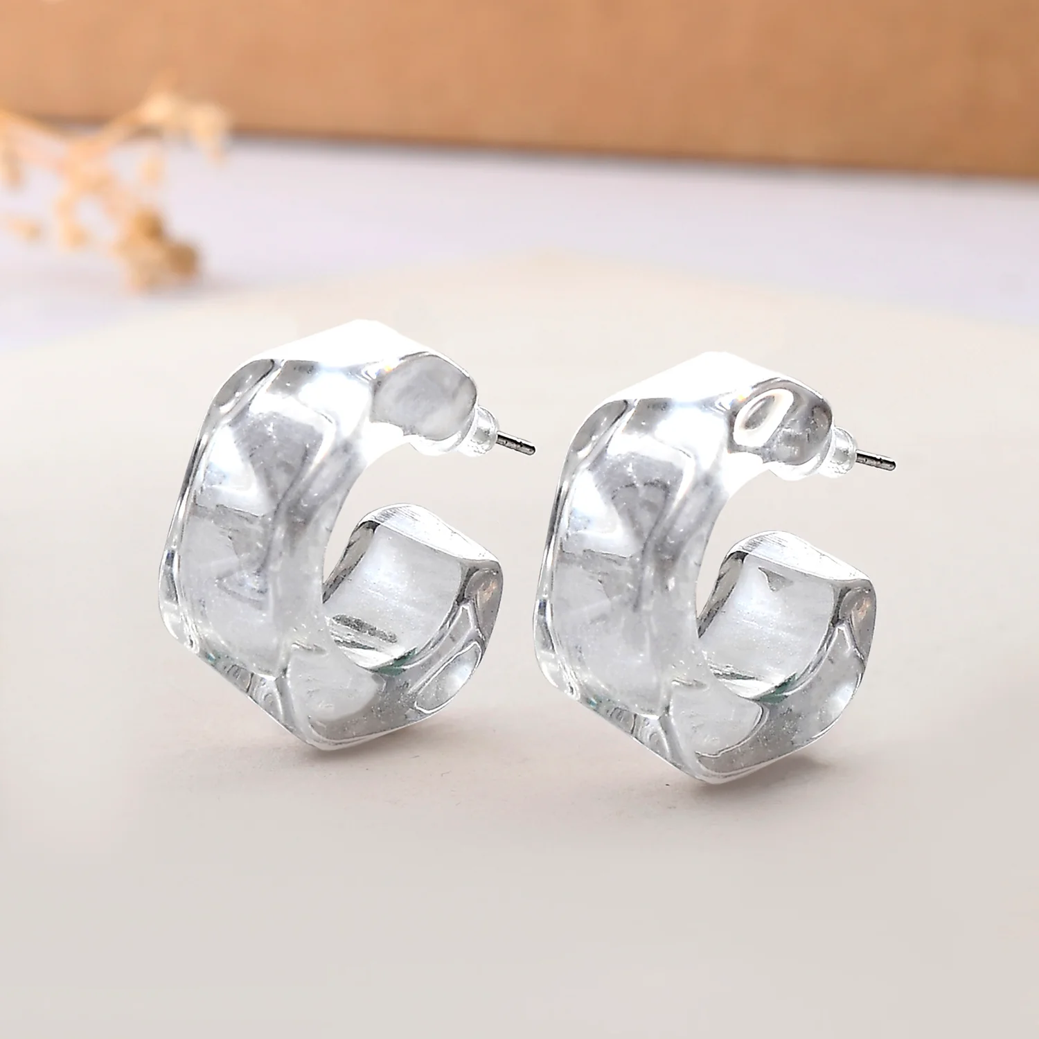 Resin Abstract Crystal Hoop Earrings