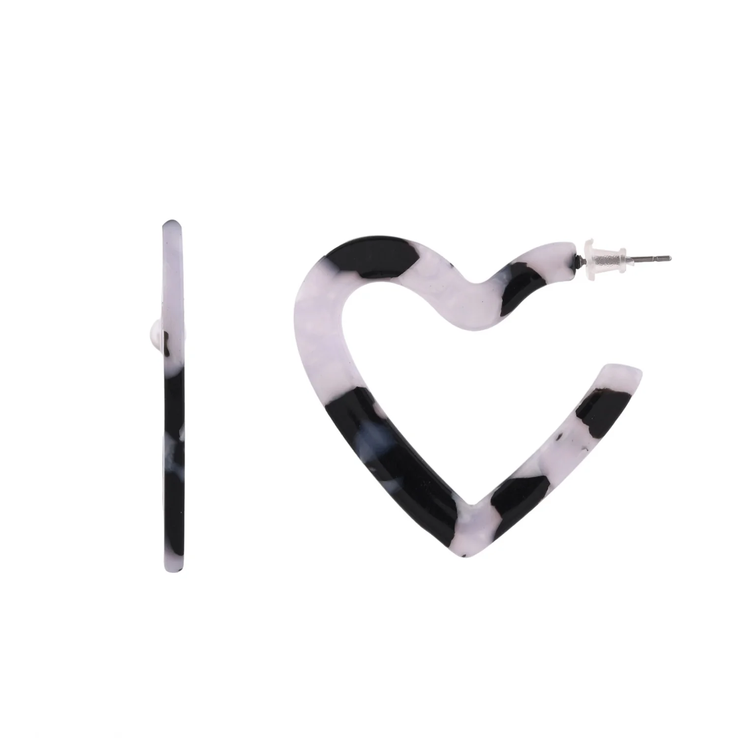 Resin Marble Whispers Heart Hoop Earrings - Image 3
