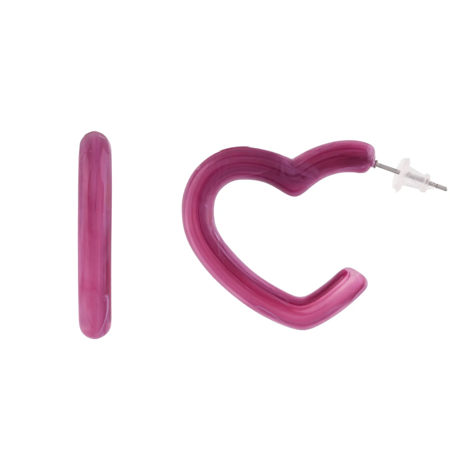 Resin Pink Romance Heart Hoop Earrings - Image 3