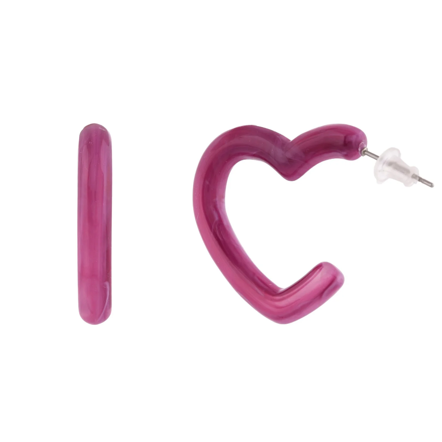 Resin Pink Romance Heart Hoop Earrings - Image 5