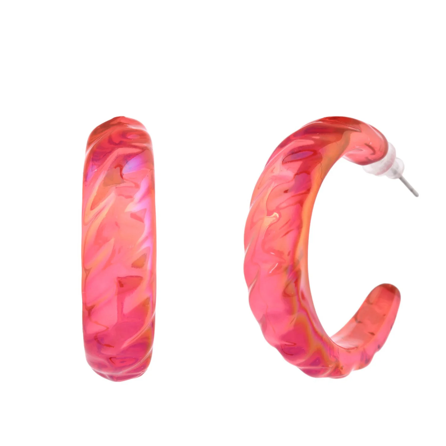 Resin Red Vibrant Hoop Earrings - Image 3