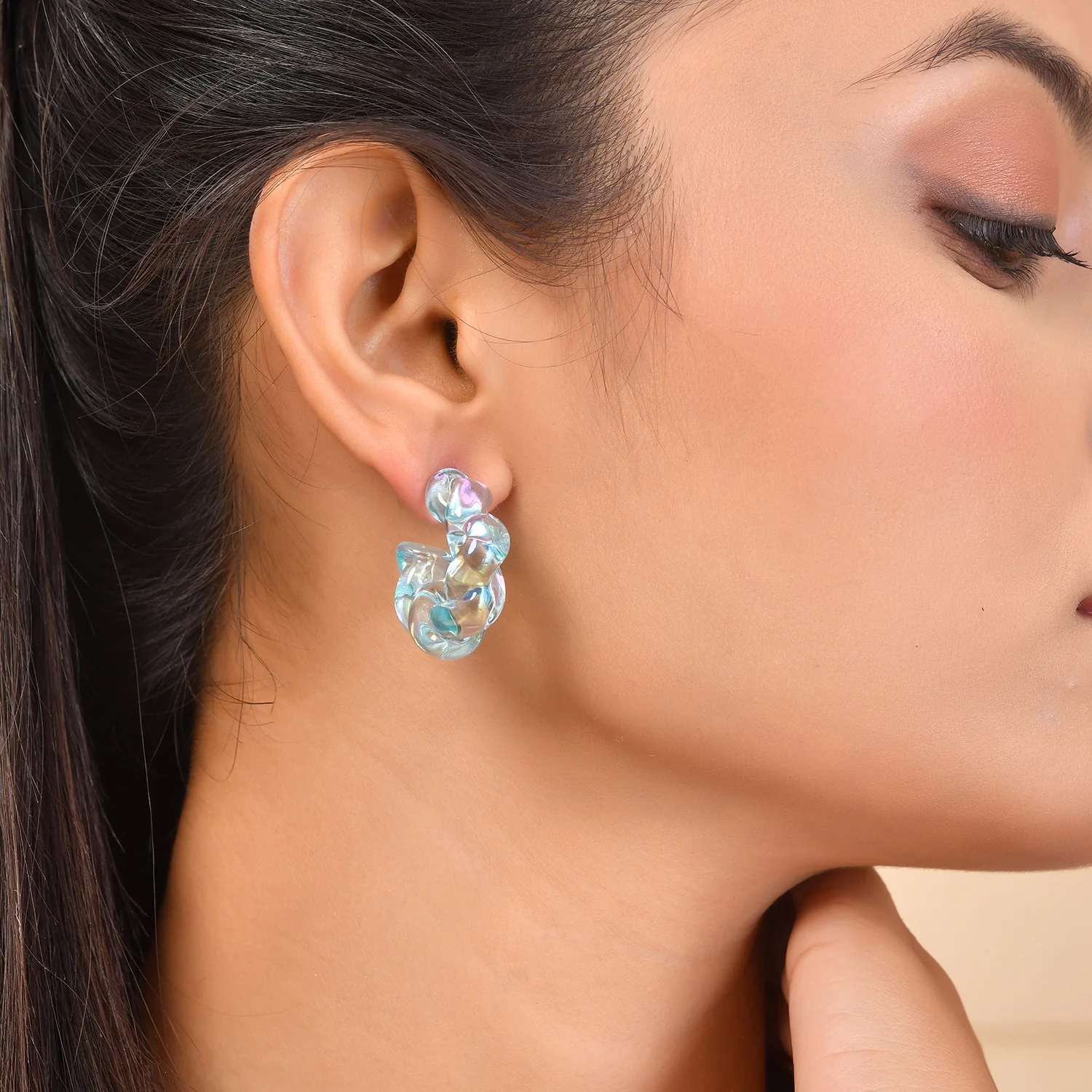 Resin Soft Blue Twisted Hoop Earrings - Image 2