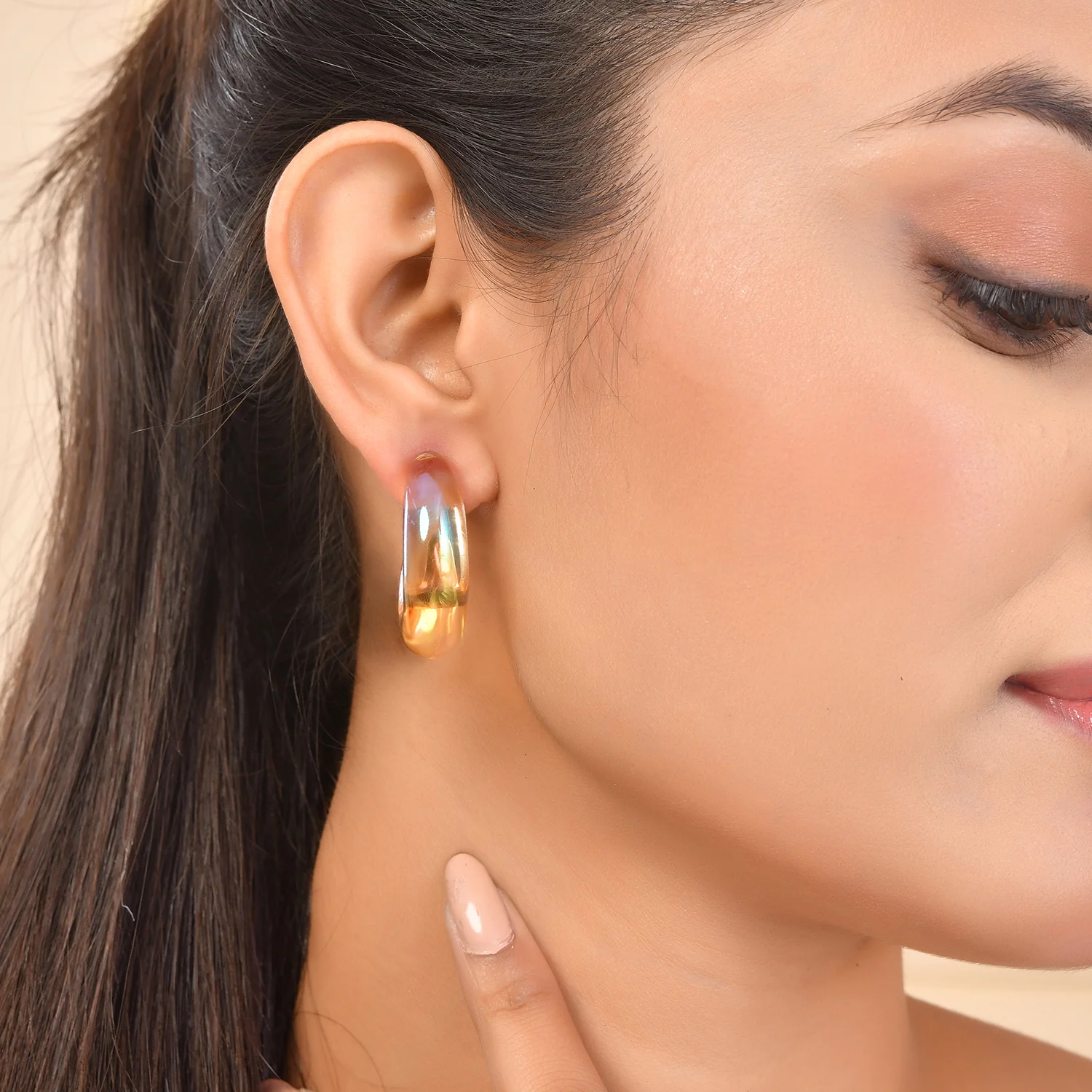 Resin Yellow Candy Hoop Earrings - Image 2