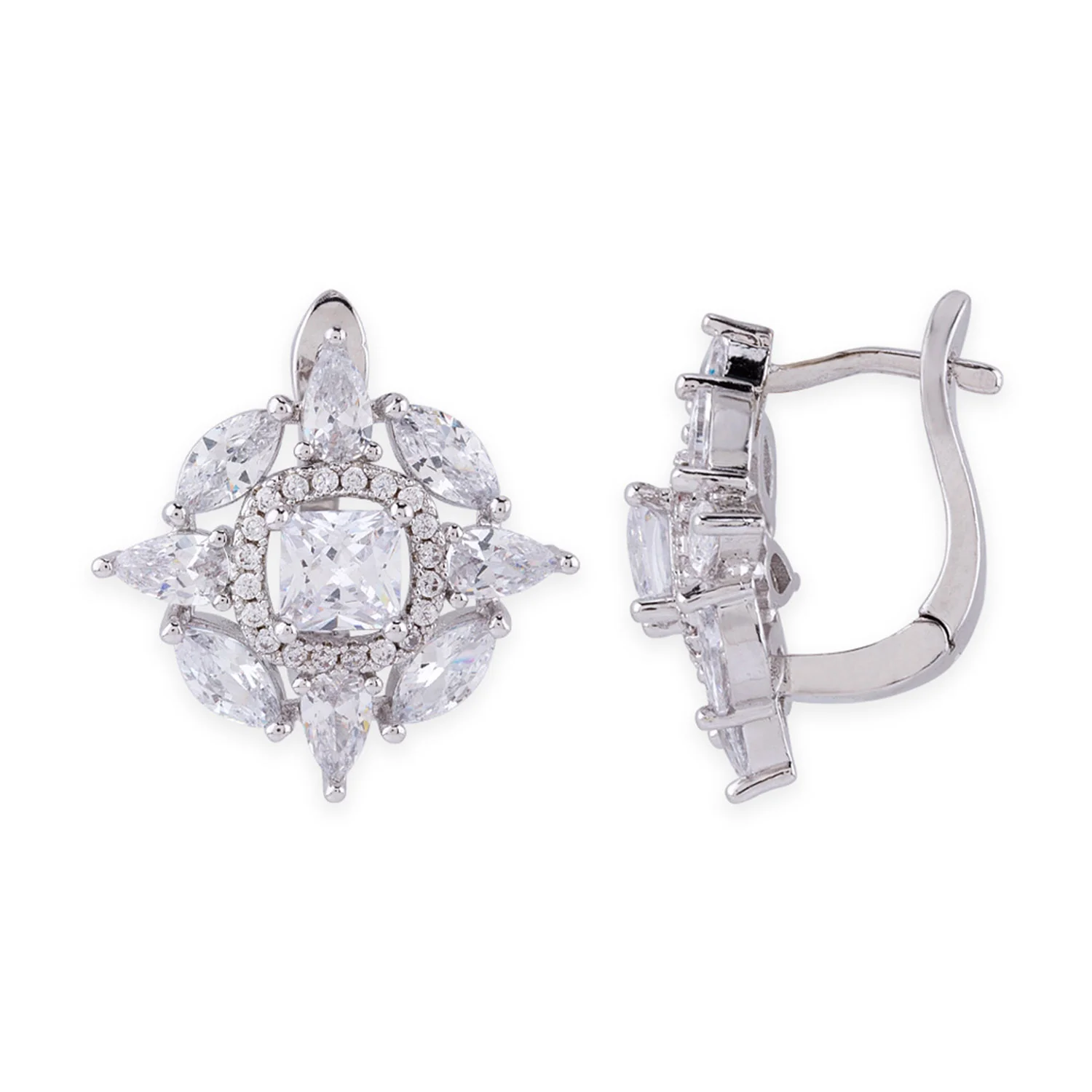 Rhodium Plated American Diamond Stud Earrings - Image 3