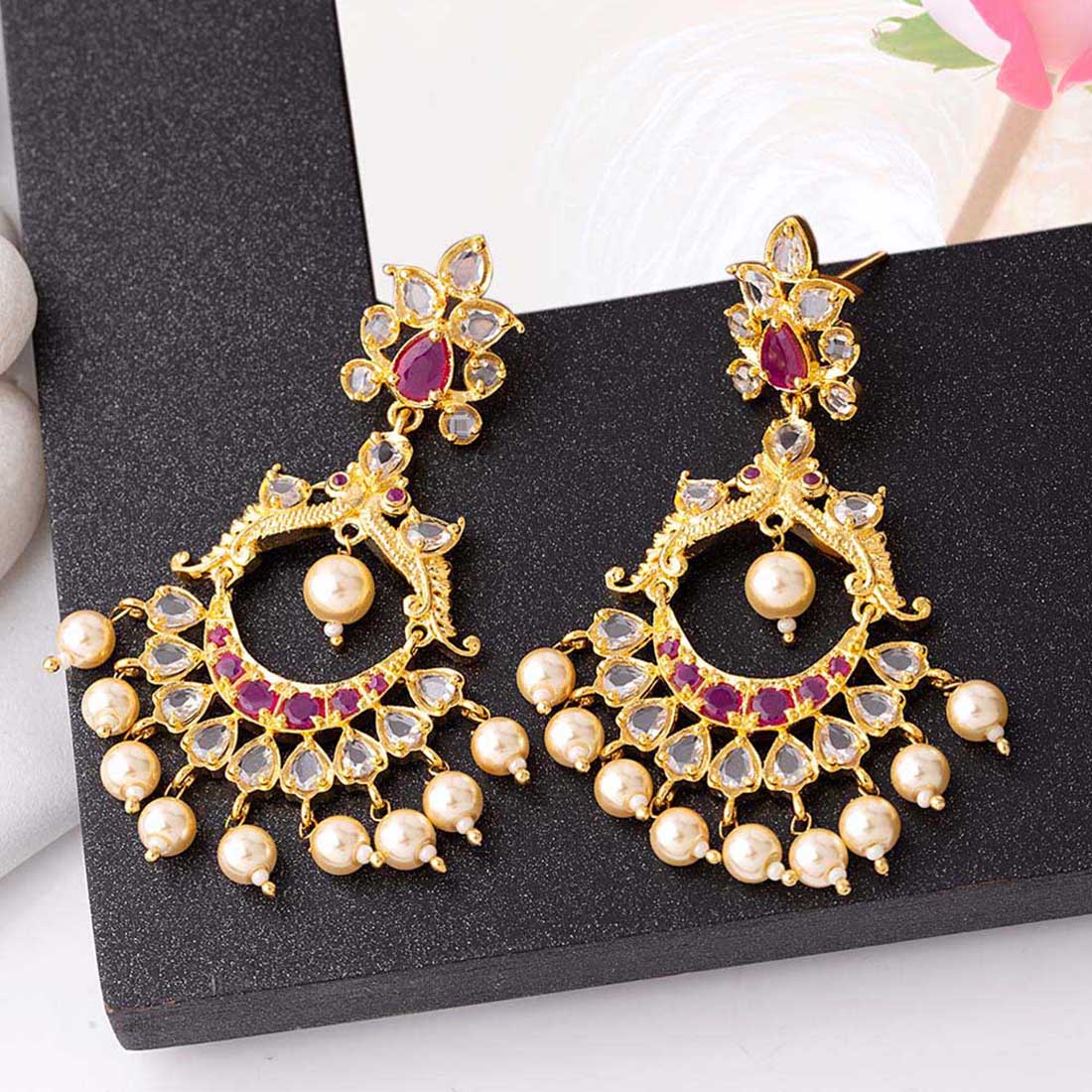 Rose Cut Floral Drop Earrings