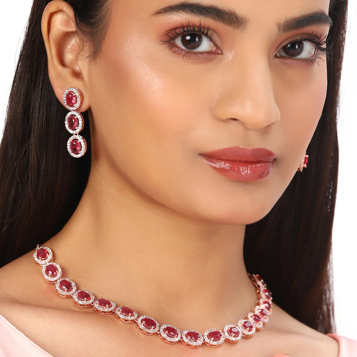 Rose gold brass necklace set - Image 5