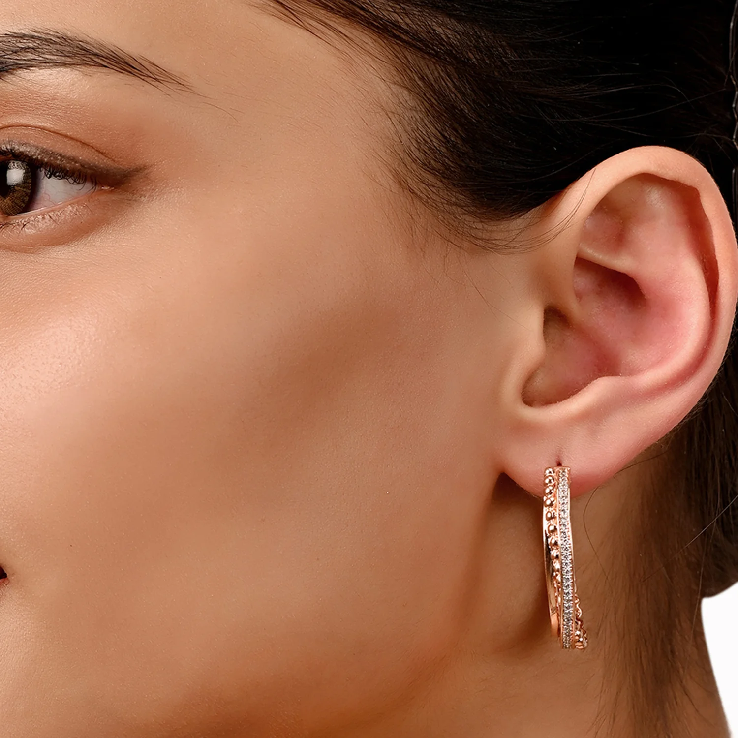 Rose Gold CZ Hoop Earrings - Image 2