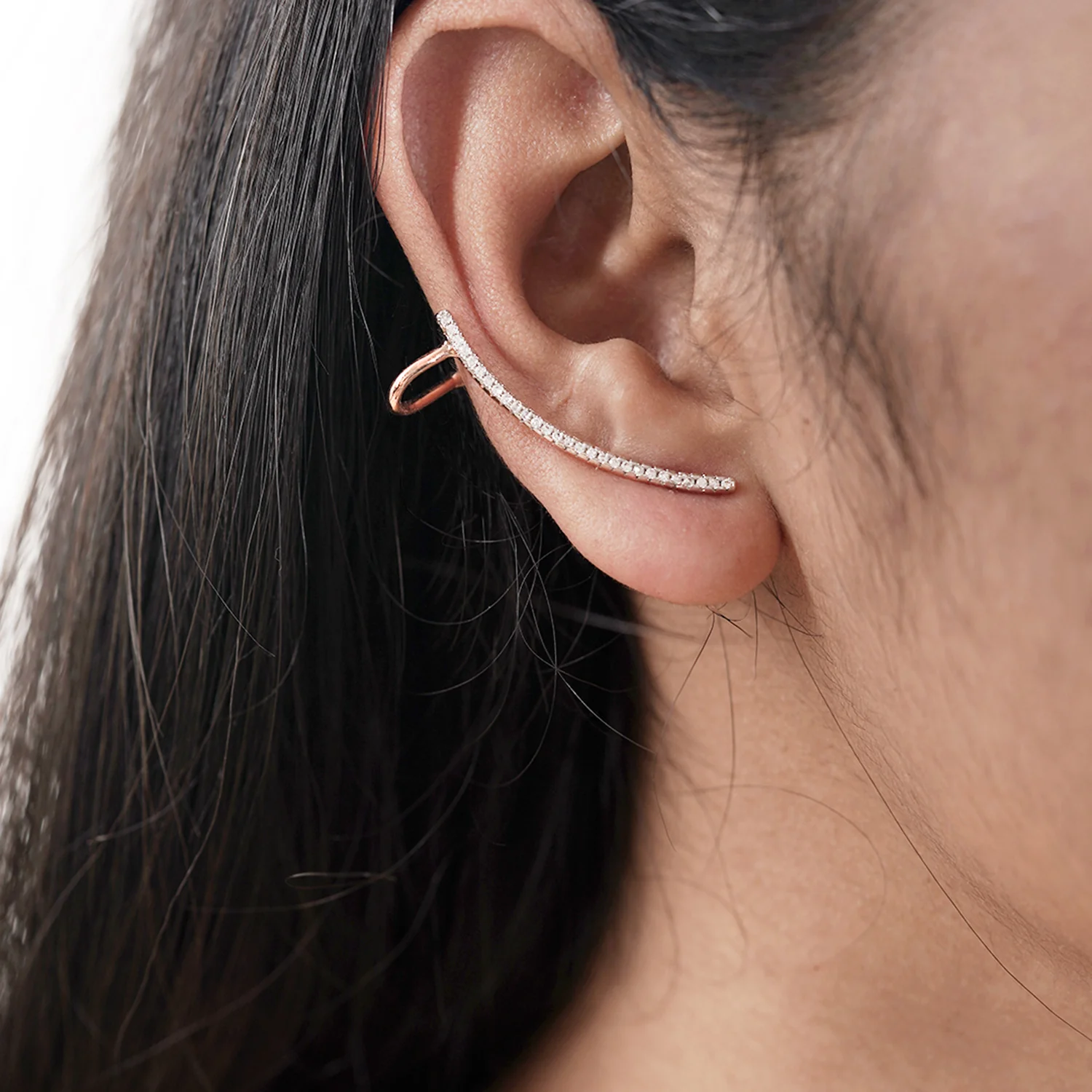 Rose Gold CZ Line Earrings - Image 2