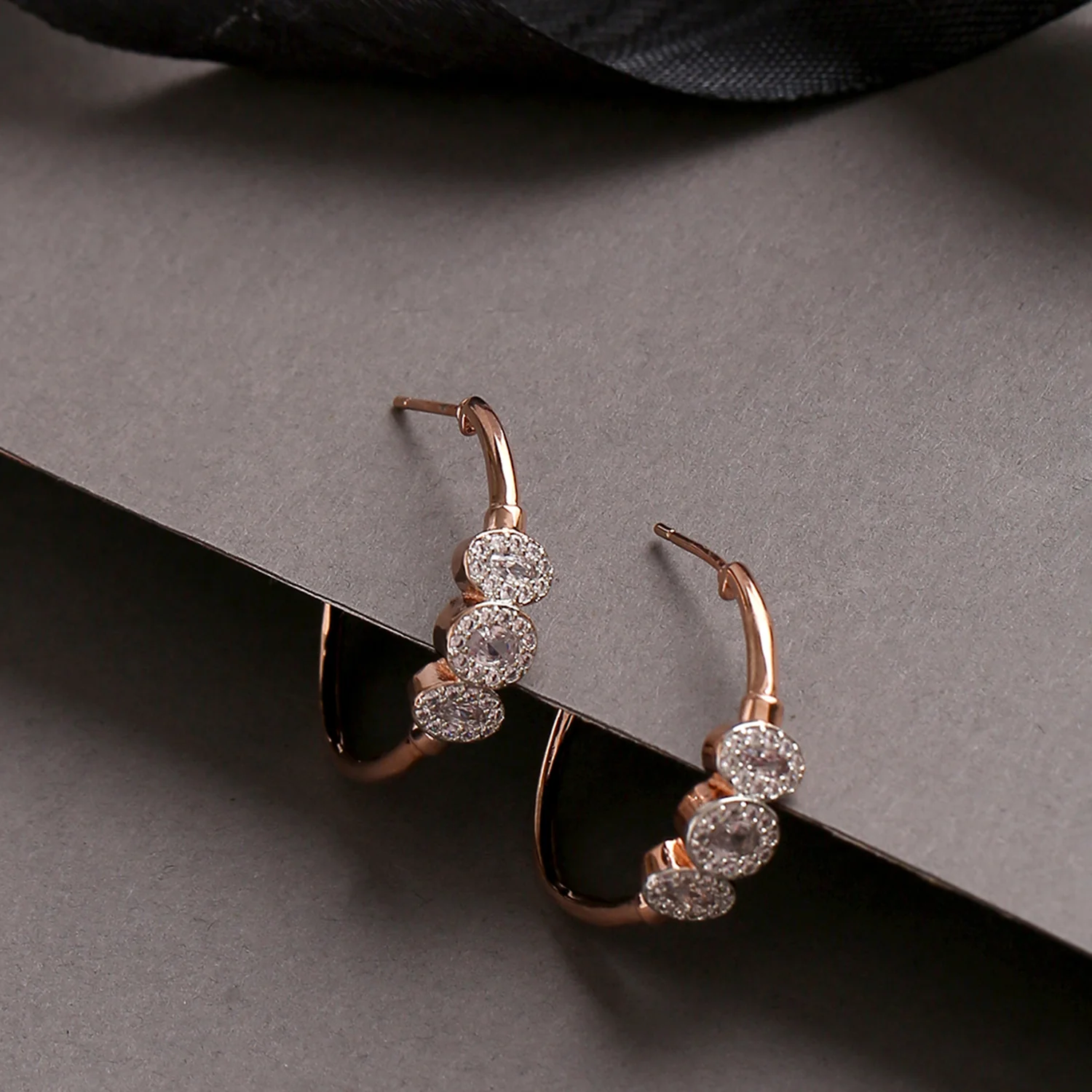 Rose Gold CZ Loop Earrings