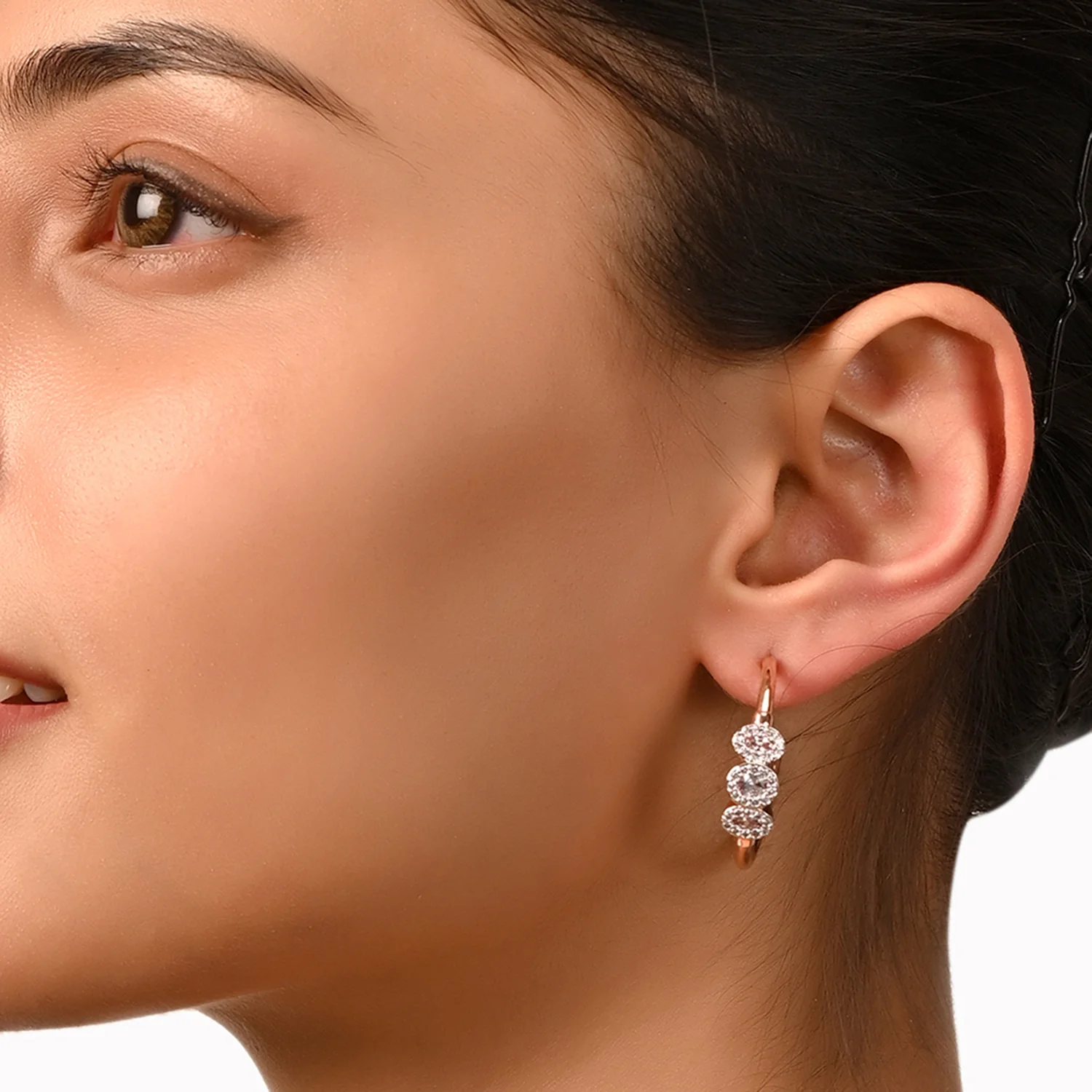 Rose Gold CZ Loop Earrings - Image 2