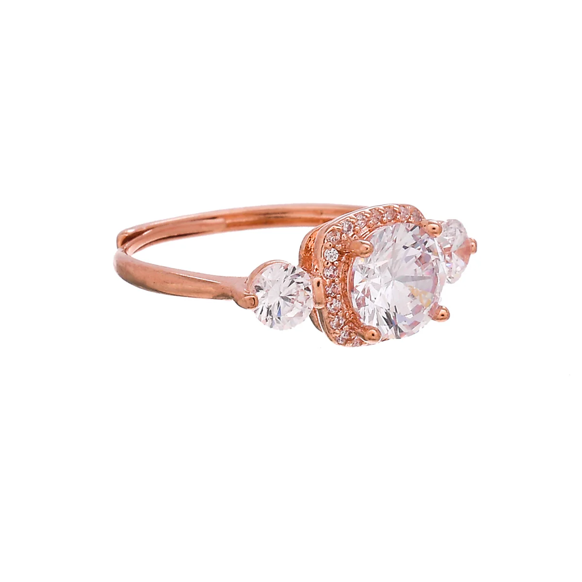 Rose Gold Emerald and Round Cut Zircons Adorned Brass Ring - Image 3