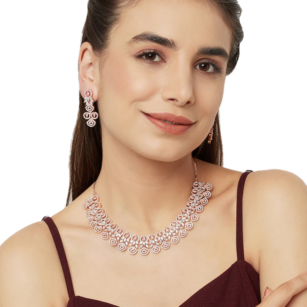 Rose Gold Plated CZ Gems Necklace Set - Image 2