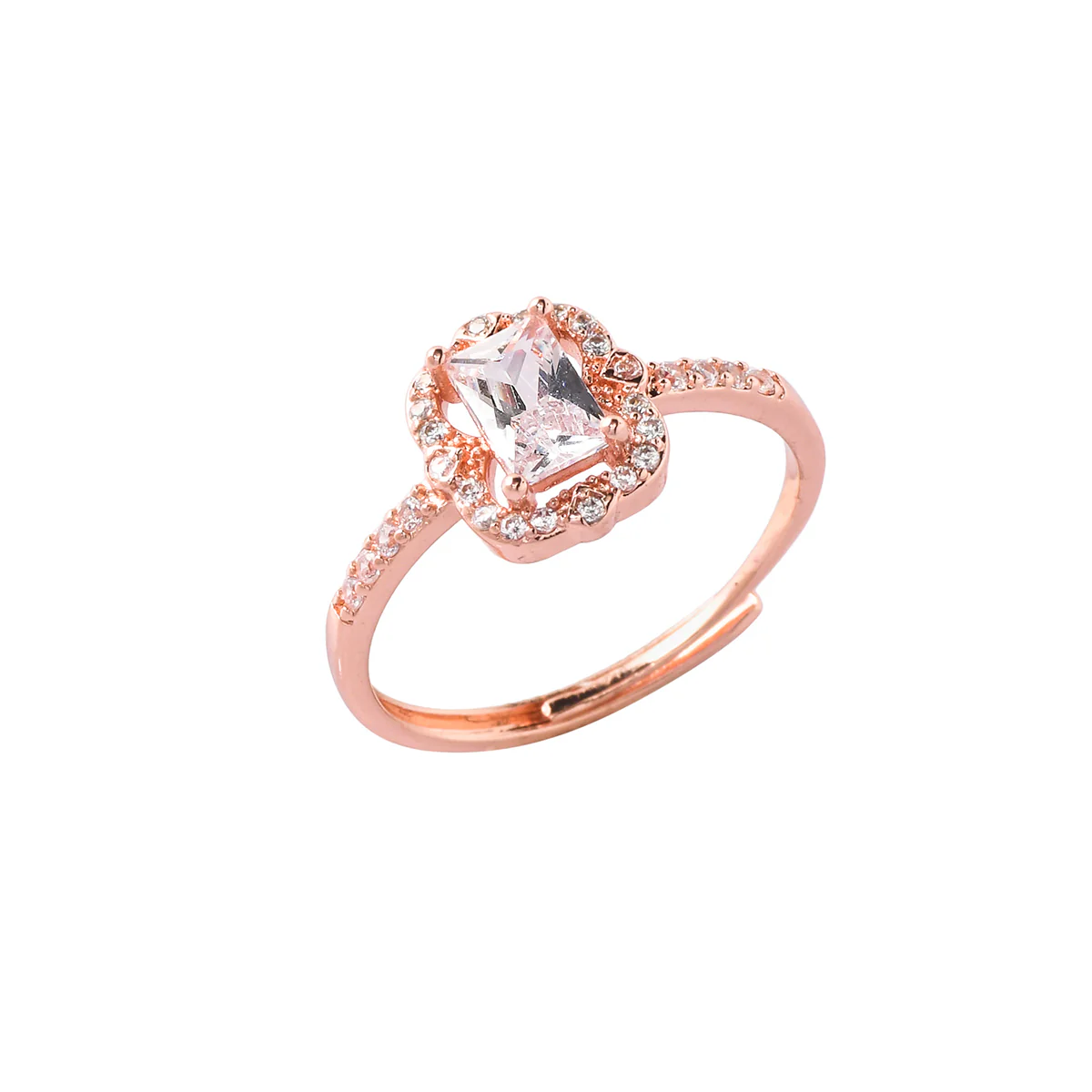 Rose Gold Plated Emerald Cut Zircon Brass Ring - Image 4