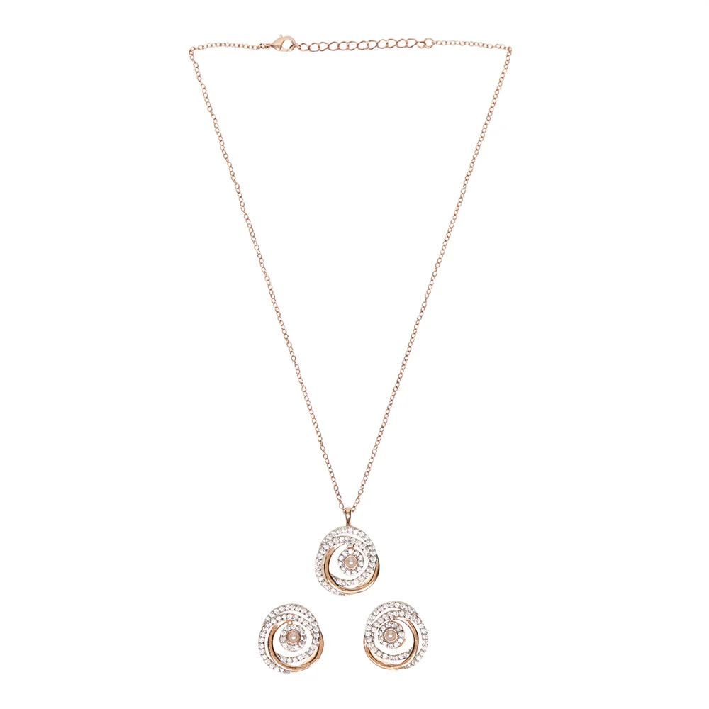 Rose Gold Plated Faux Pearls and CZ Brass Pendant Set - Image 2