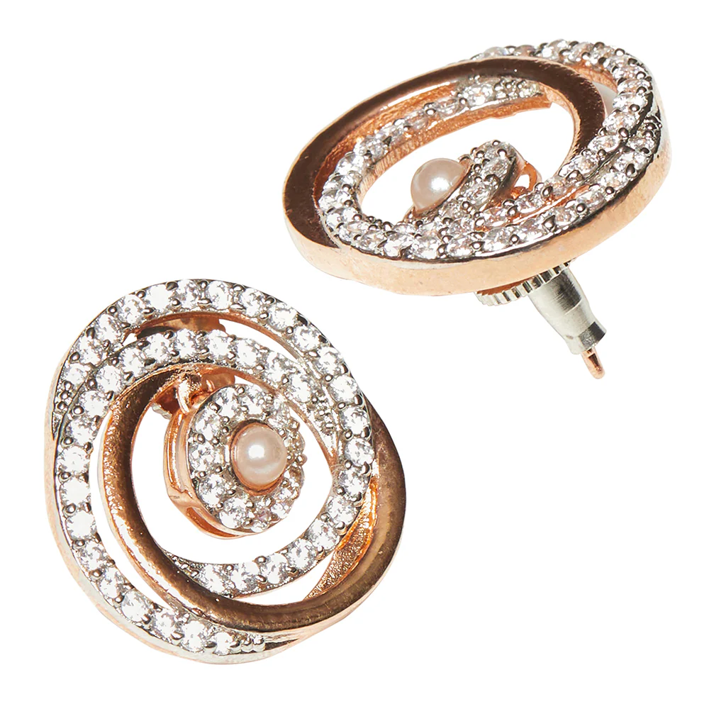 Rose Gold Plated Faux Pearls and CZ Brass Pendant Set - Image 4